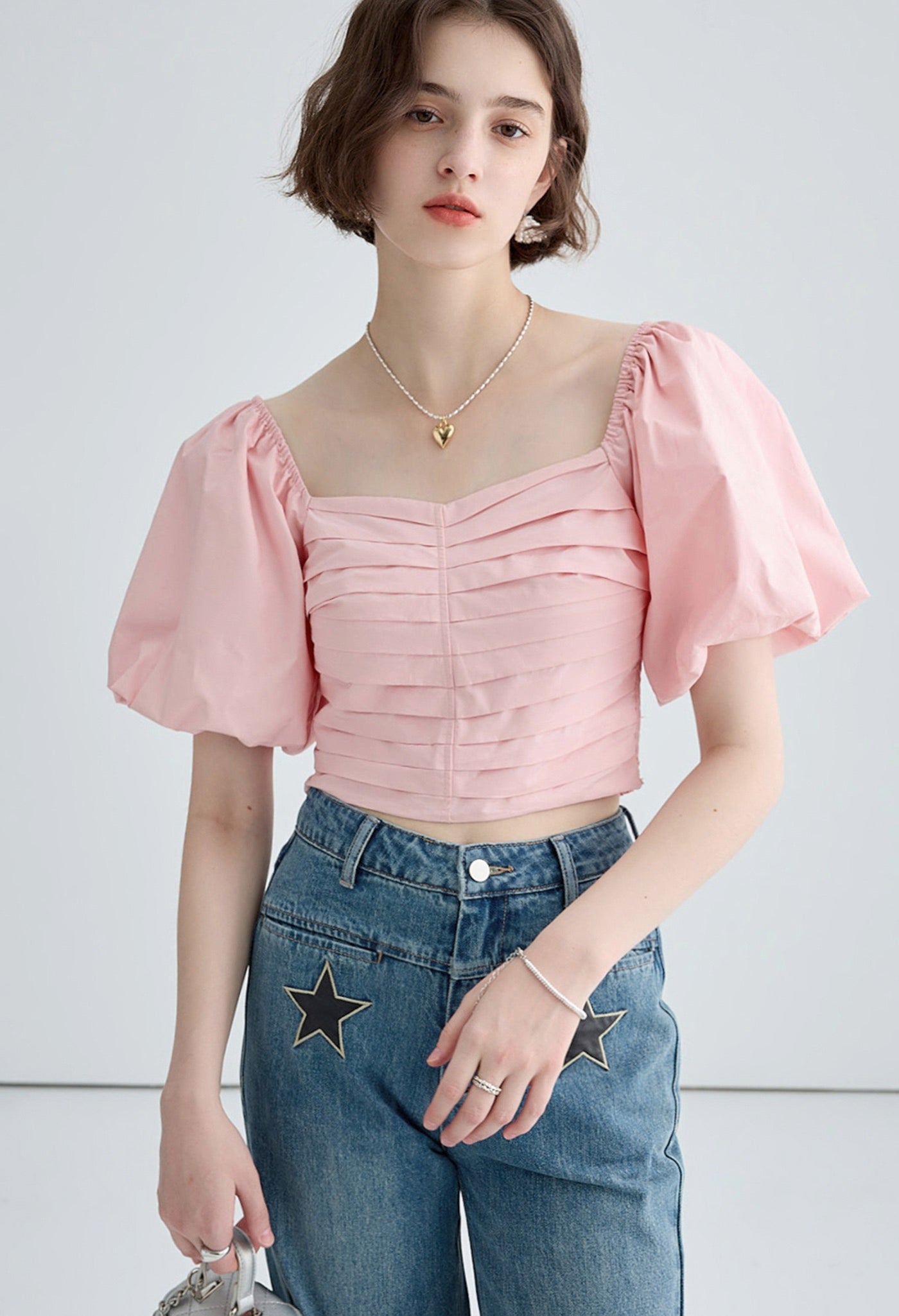pleats,slim,top,pink,simple,cute,cool,sexy