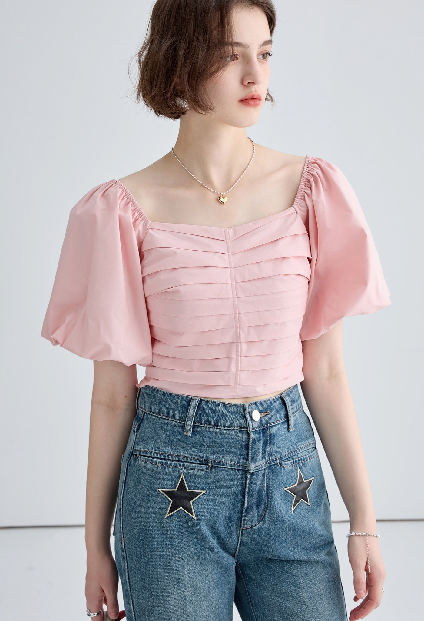 pleats,slim,top,pink,simple,cute,cool,sexy