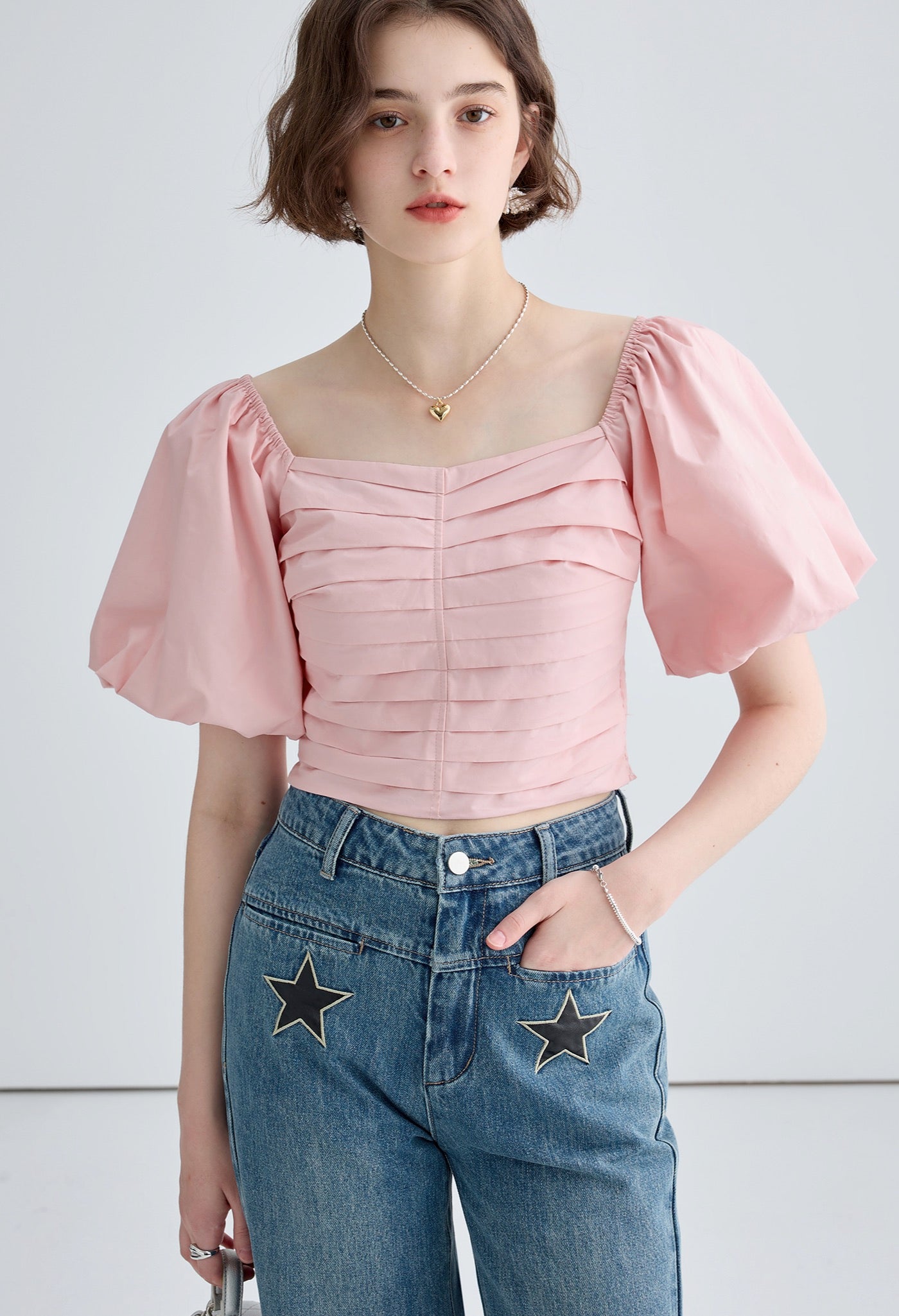 pleats,slim,top,pink,simple,cute,cool,sexy