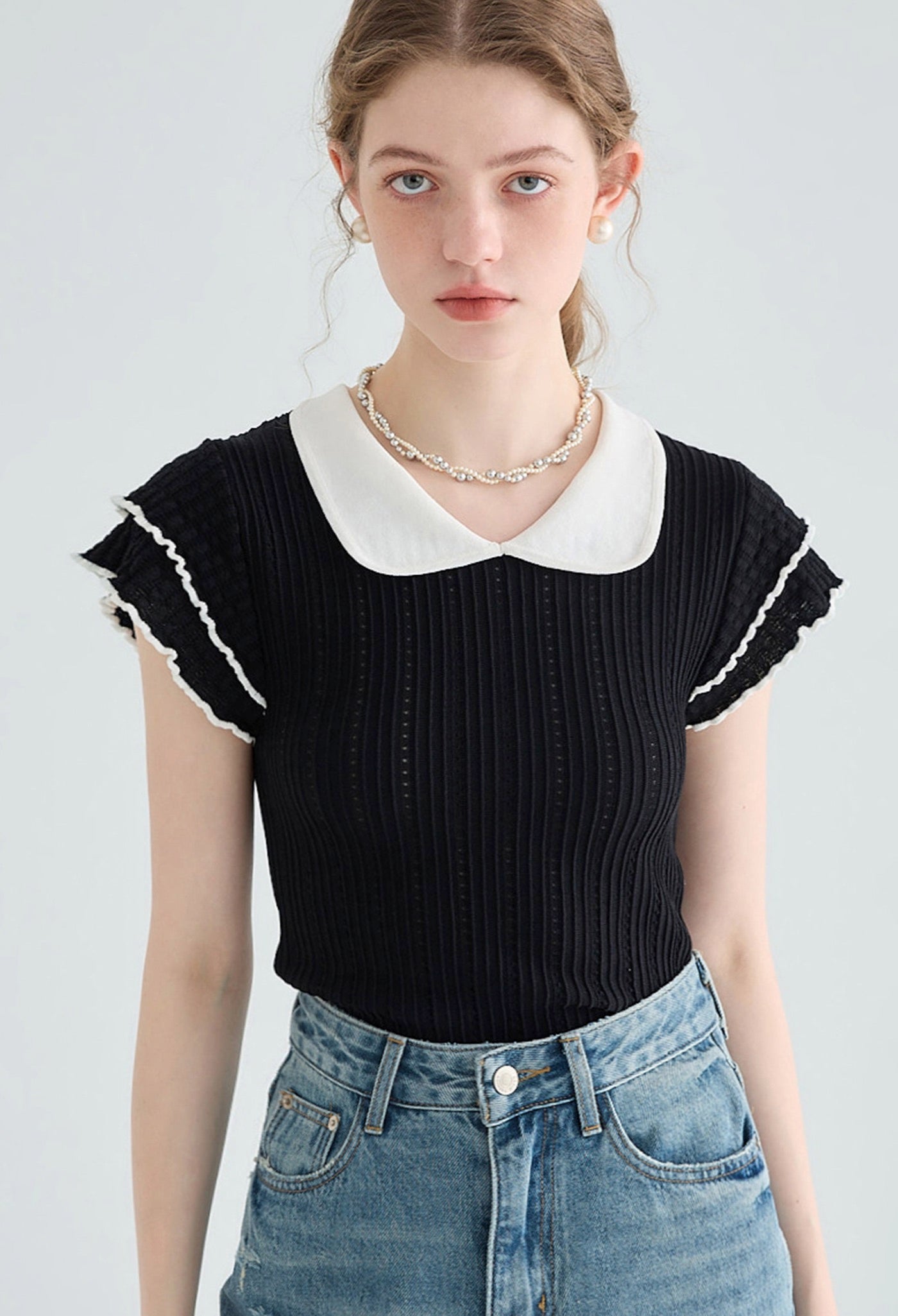 doll,collar,knit,black,simple,cute,cool,sexy