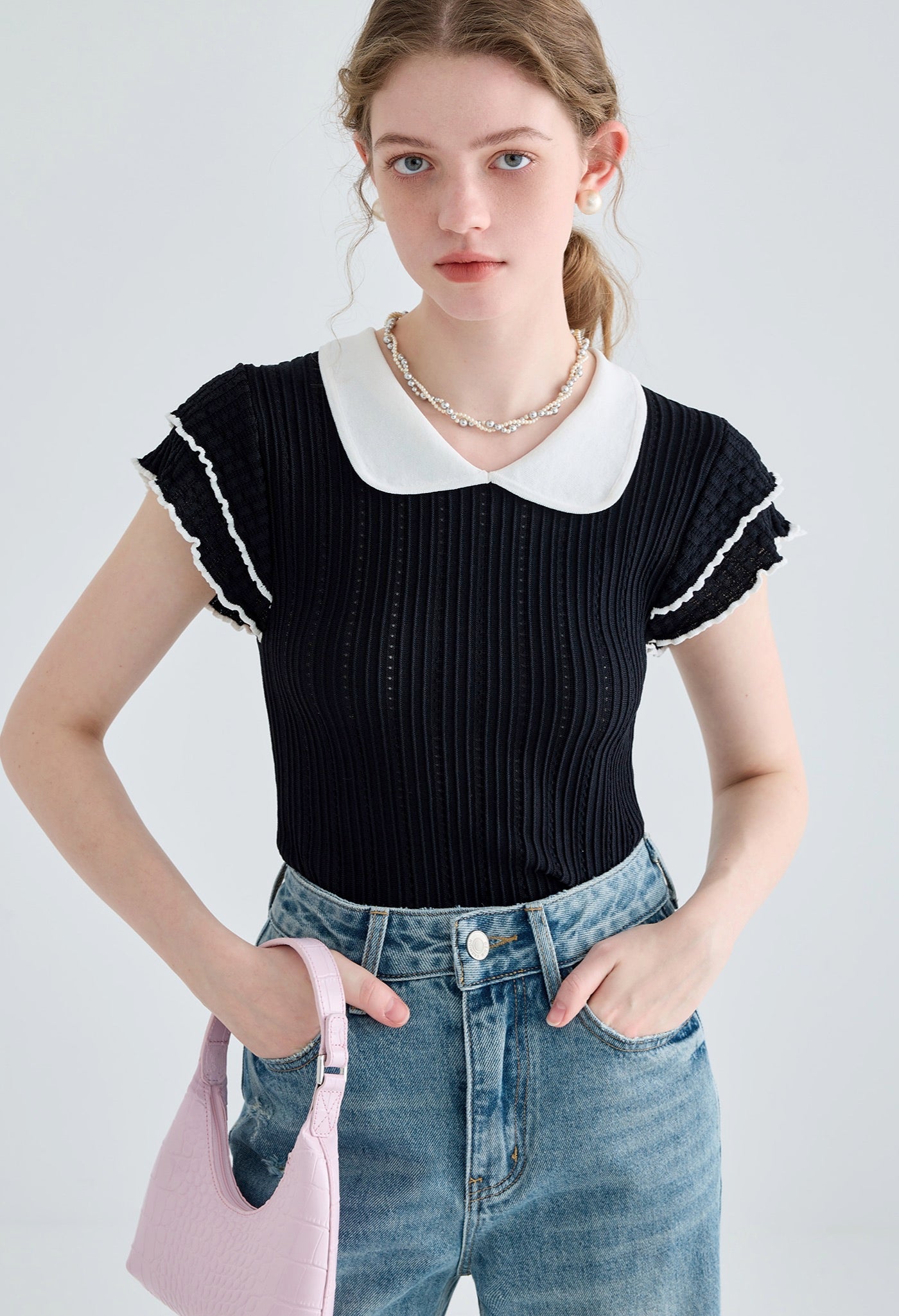 doll,collar,knit,black,simple,cute,cool,sexy
