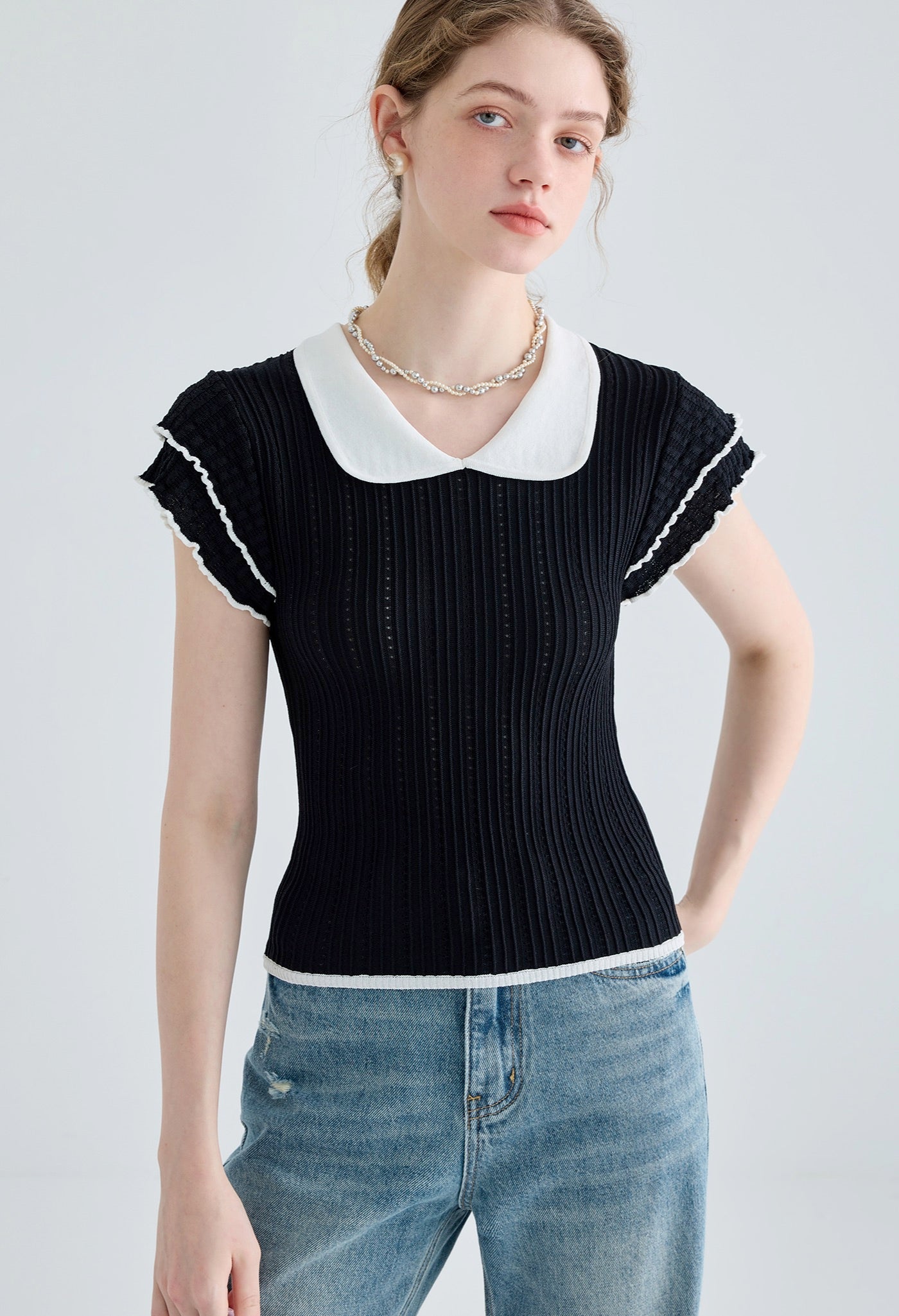 doll,collar,knit,black,simple,cute,cool,sexy