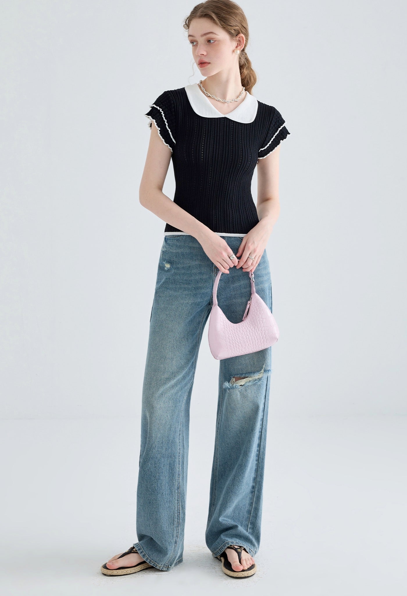 doll,collar,knit,black,simple,cute,cool,sexy