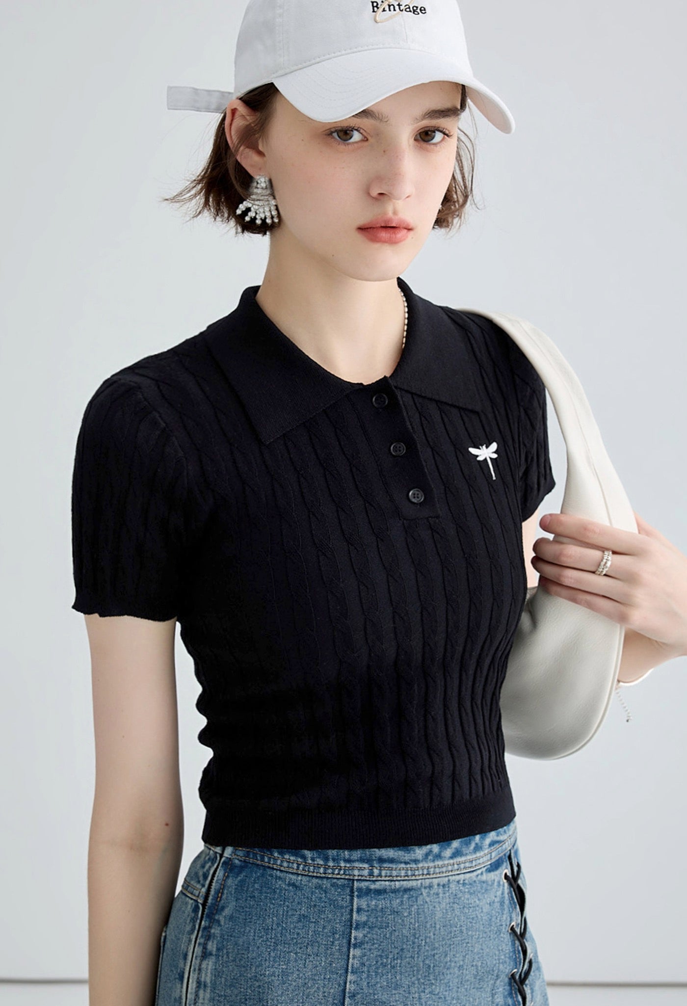 onepoint,knit,polo,black,simple,cute,cool,sexy