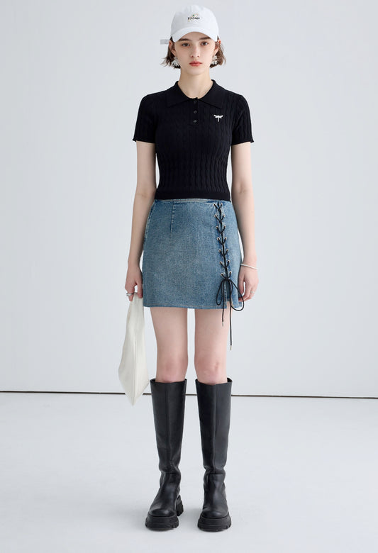 onepoint,knit,polo,black,simple,cute,cool,sexy