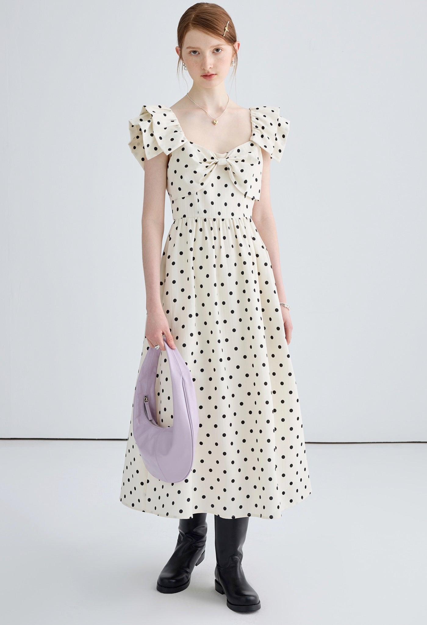 dot,ribbon,dress,white,black,cute,cool,simple,modern,sexy