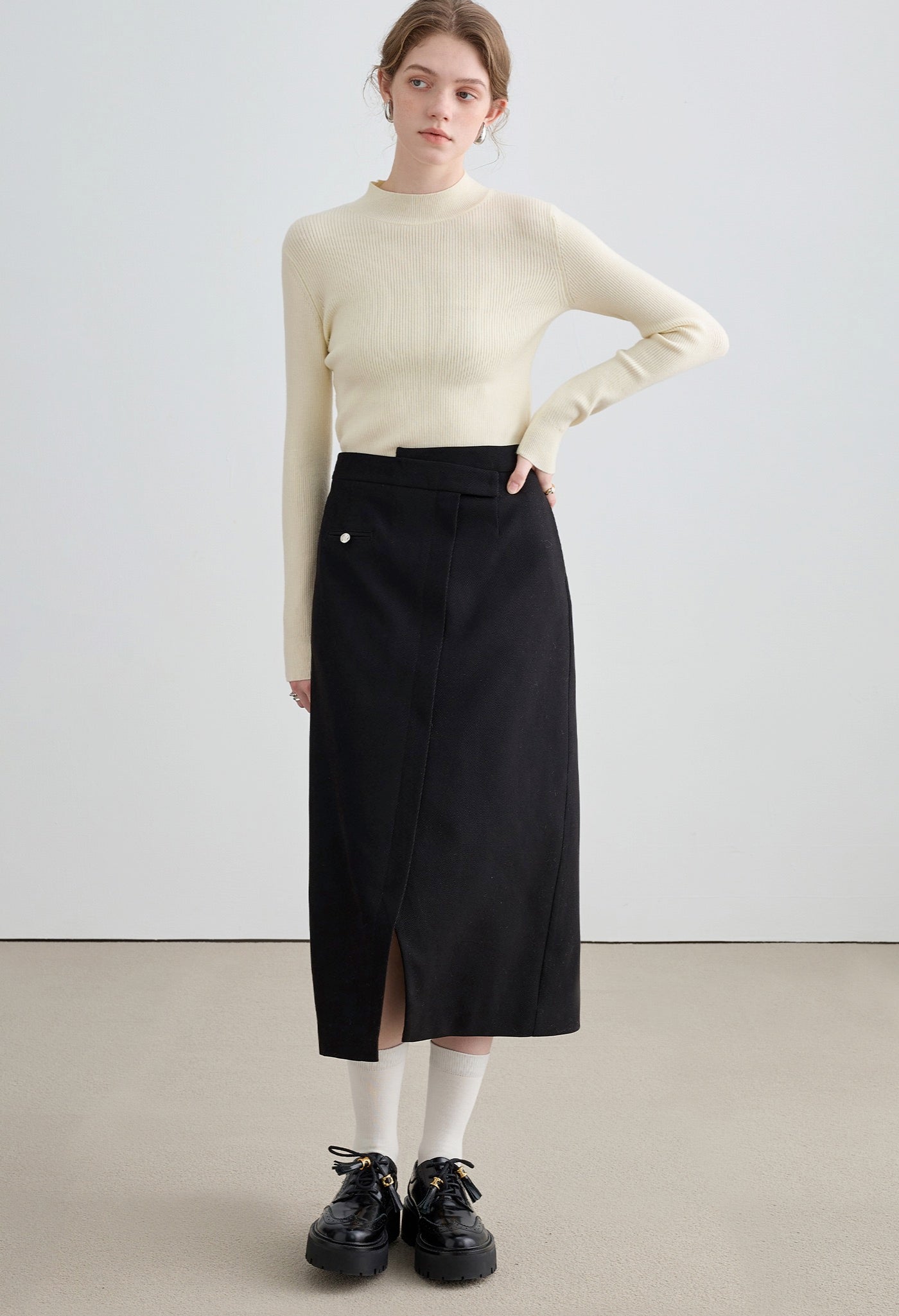 irregular,waist,slit,skirt,black,cute,cool,simple,sexy,modern,mode,