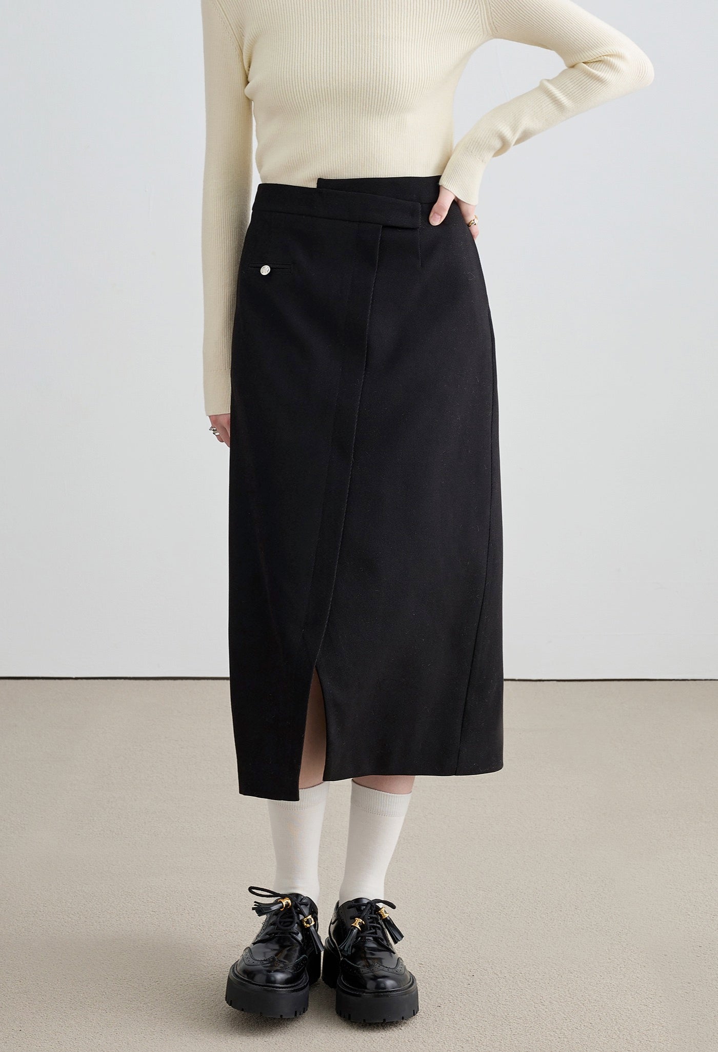 irregular,waist,slit,skirt,black,cute,cool,simple,sexy,modern,mode,