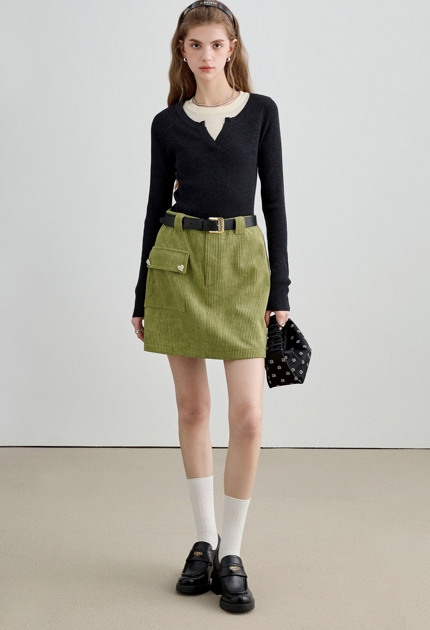 corduroy,aline,skirt.green,simple,cute,sexy,cool,modern,mode