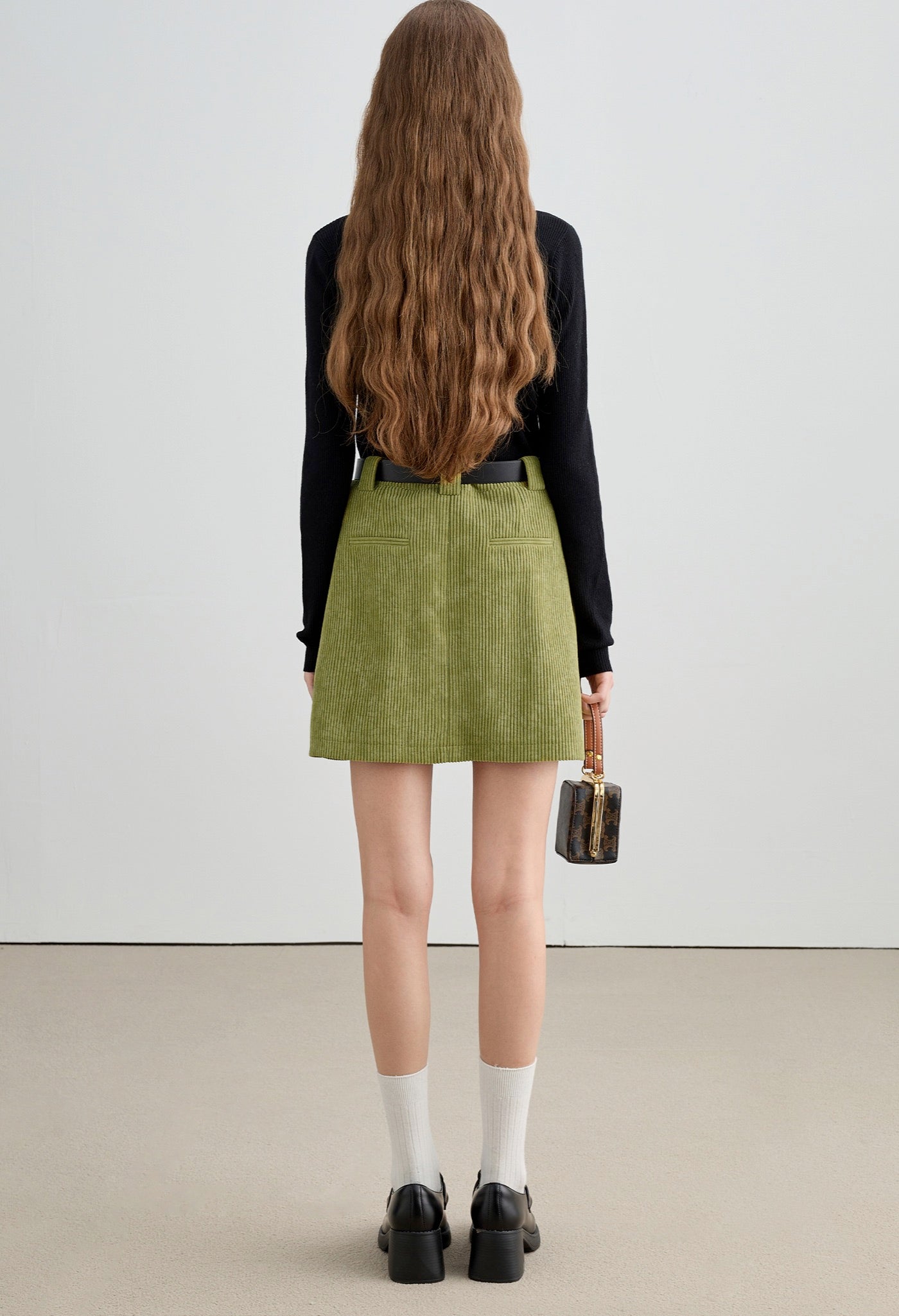 corduroy,aline,skirt.green,simple,cute,sexy,cool,modern,mode