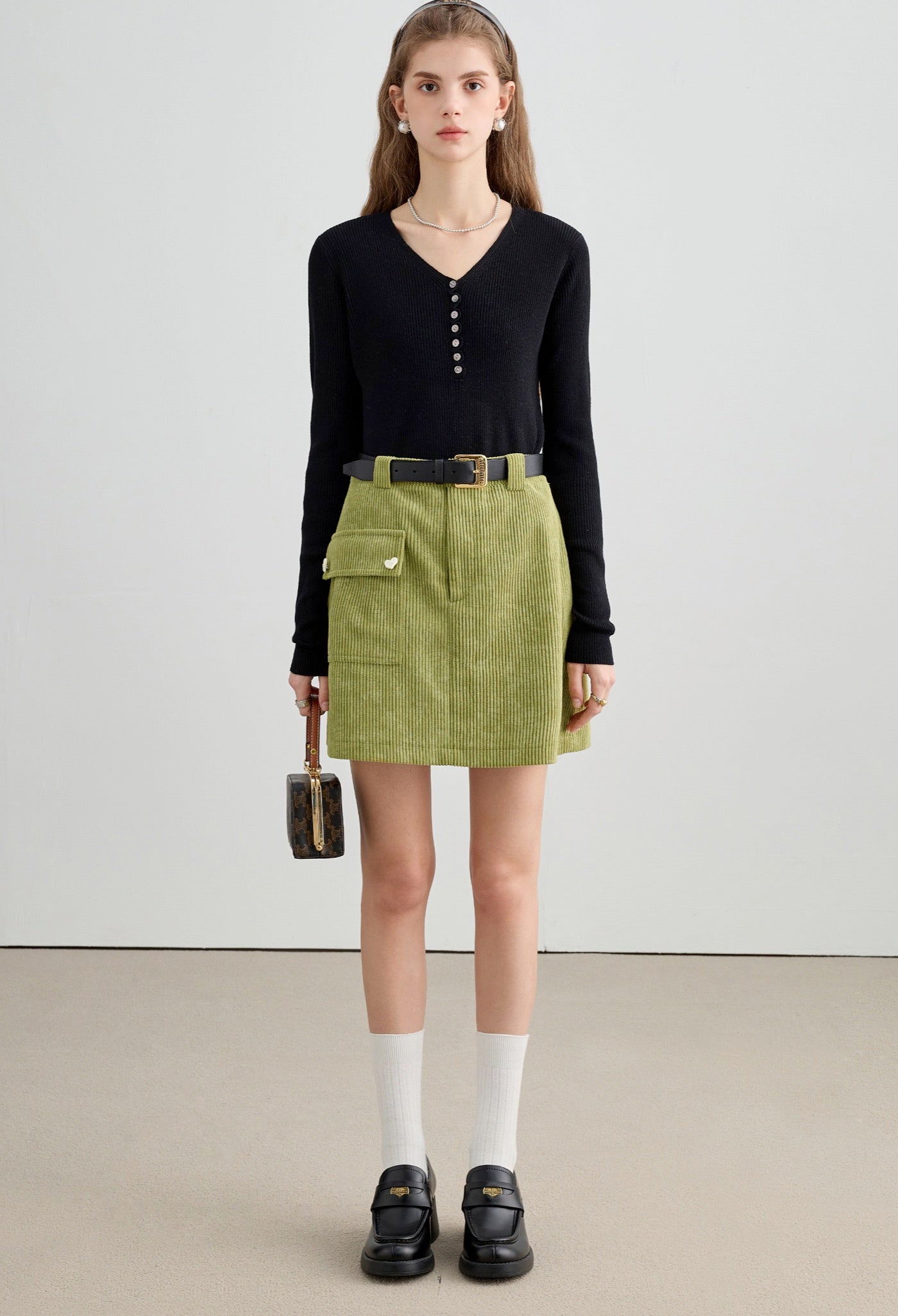 corduroy,aline,skirt.green,simple,cute,sexy,cool,modern,mode