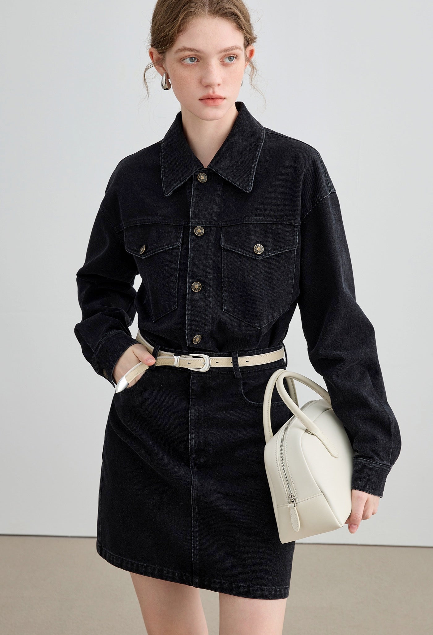 high,waisted,retro,denim,dress,blue,simple,cute,cool,sexy,modern,mode