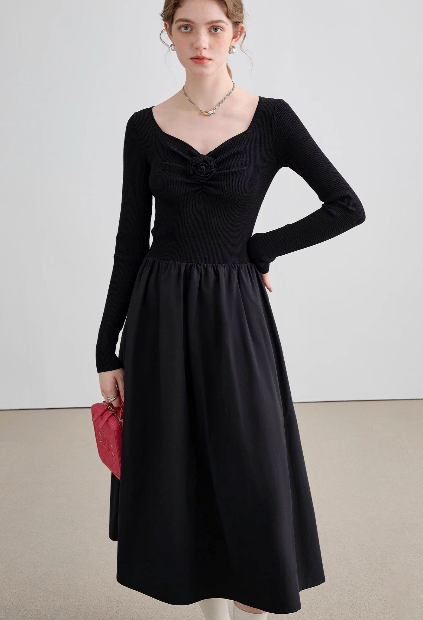 stitched,pleated,dress,black,simple,cool,cute,mode,sexy,modern