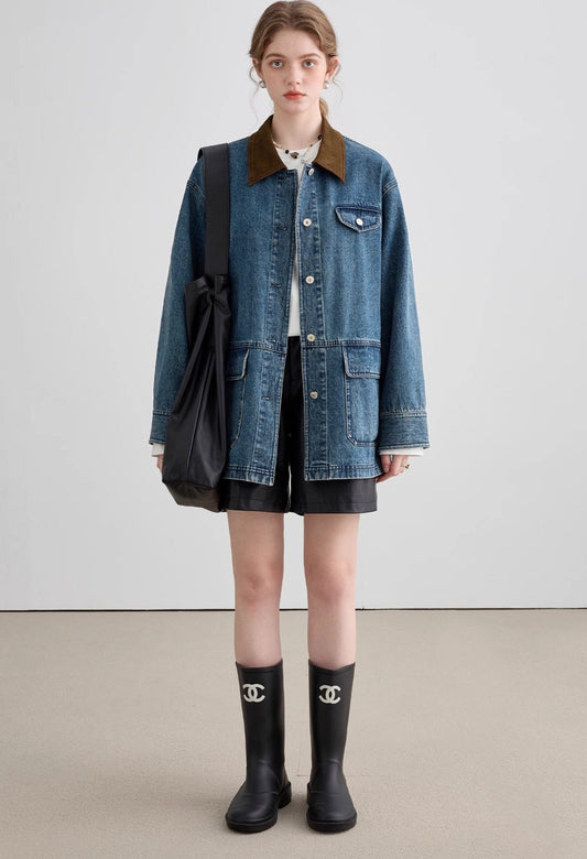 lapel,denim,jacket,blue,brown,simple,cute,cool,sexy,mode,modern