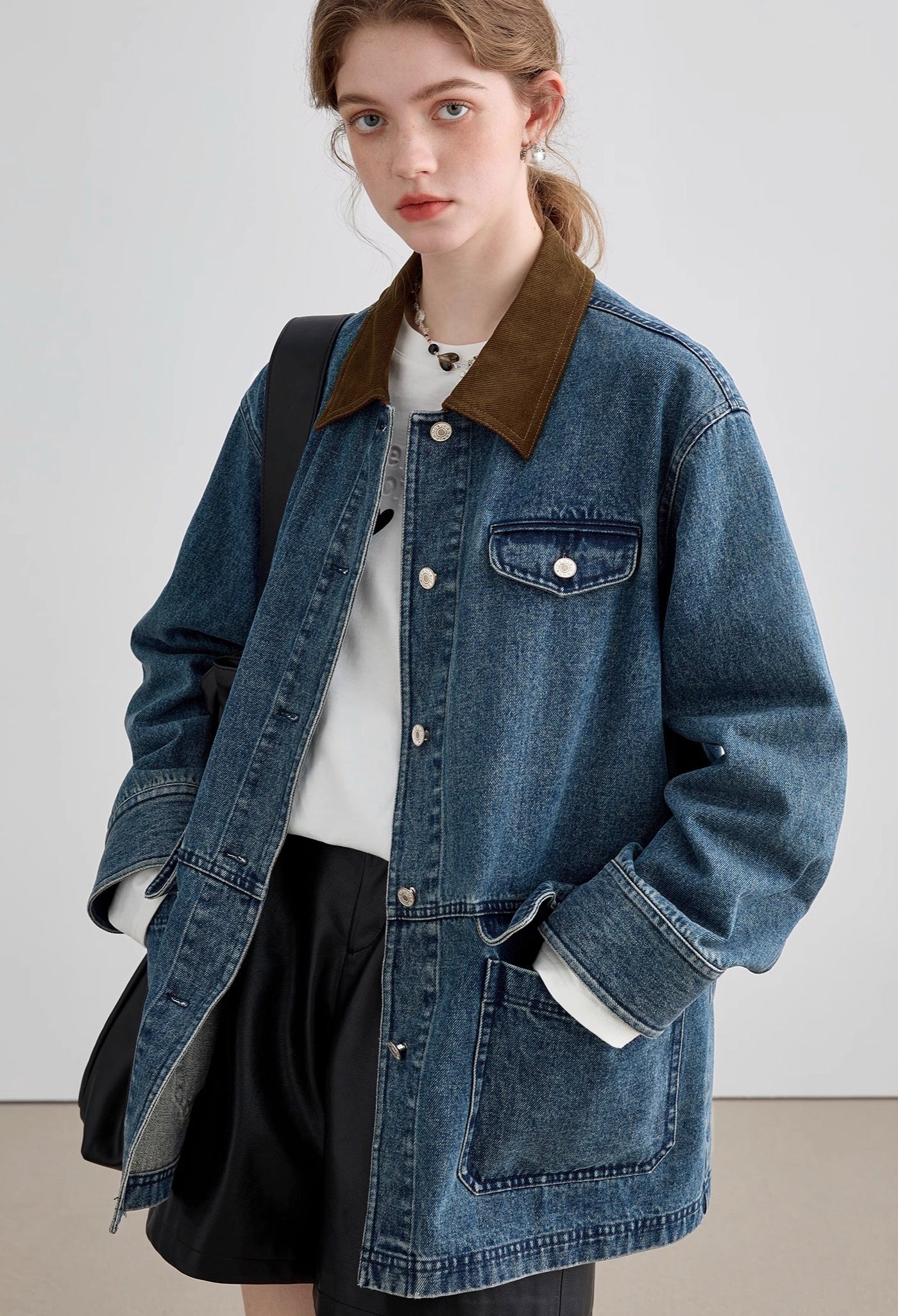 lapel,denim,jacket,blue,brown,simple,cute,cool,sexy,mode,modern