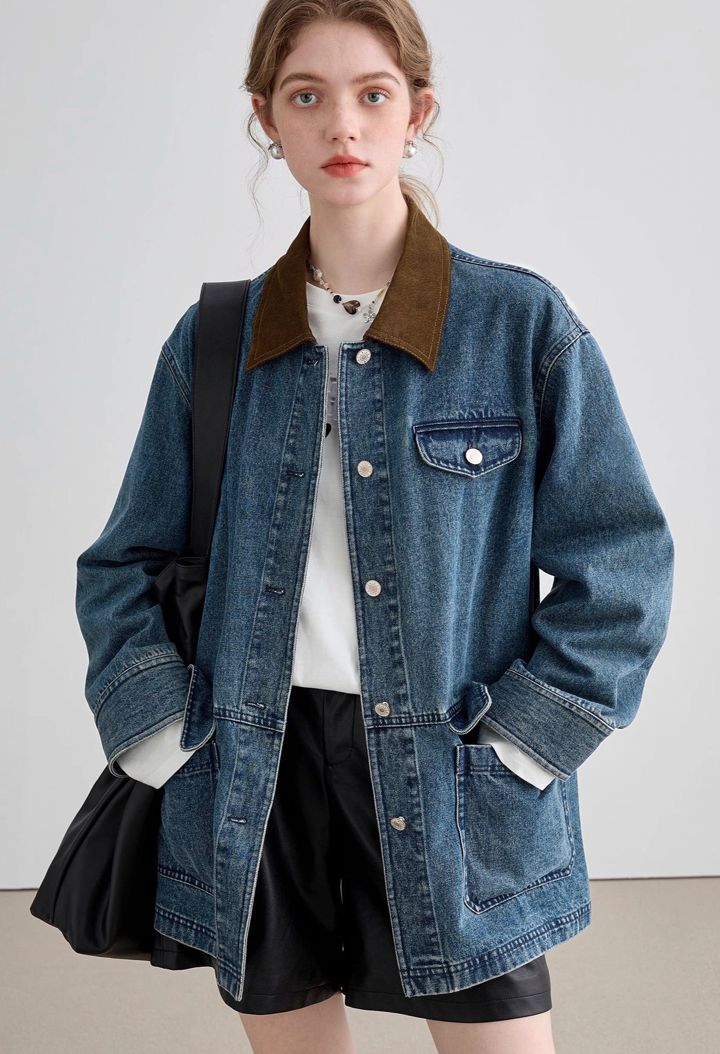 lapel,denim,jacket,blue,brown,simple,cute,cool,sexy,mode,modern