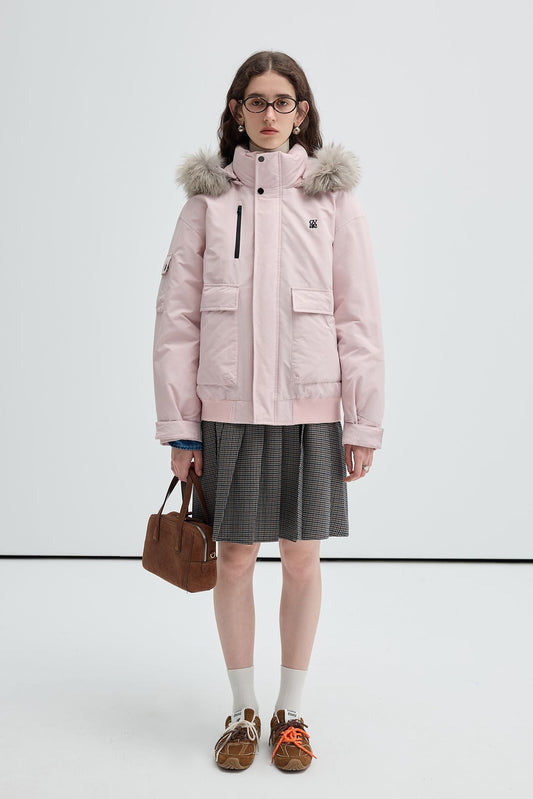pink,beige,detachable,collared,parker,down,simple,cool,cute,mode,sexy,modern