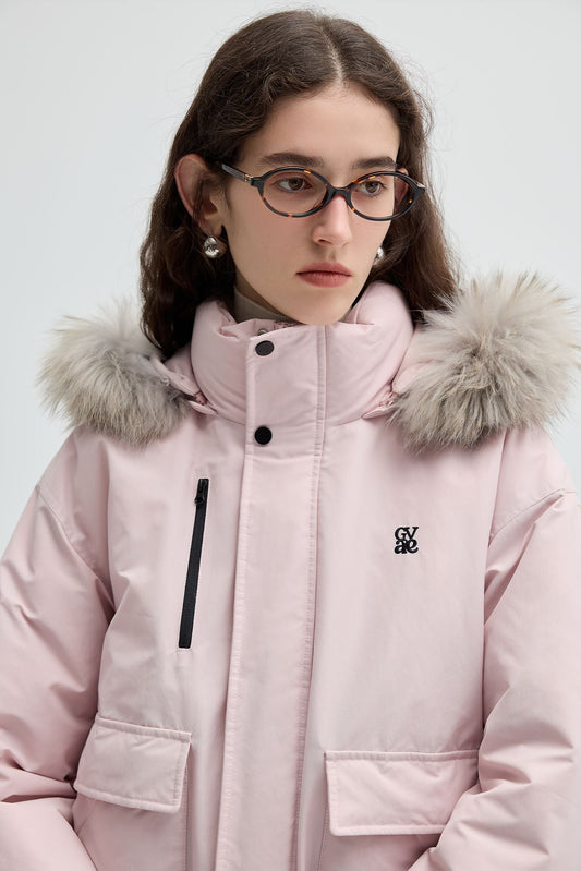 pink,beige,detachable,collared,parker,down,simple,cool,cute,mode,sexy,modern