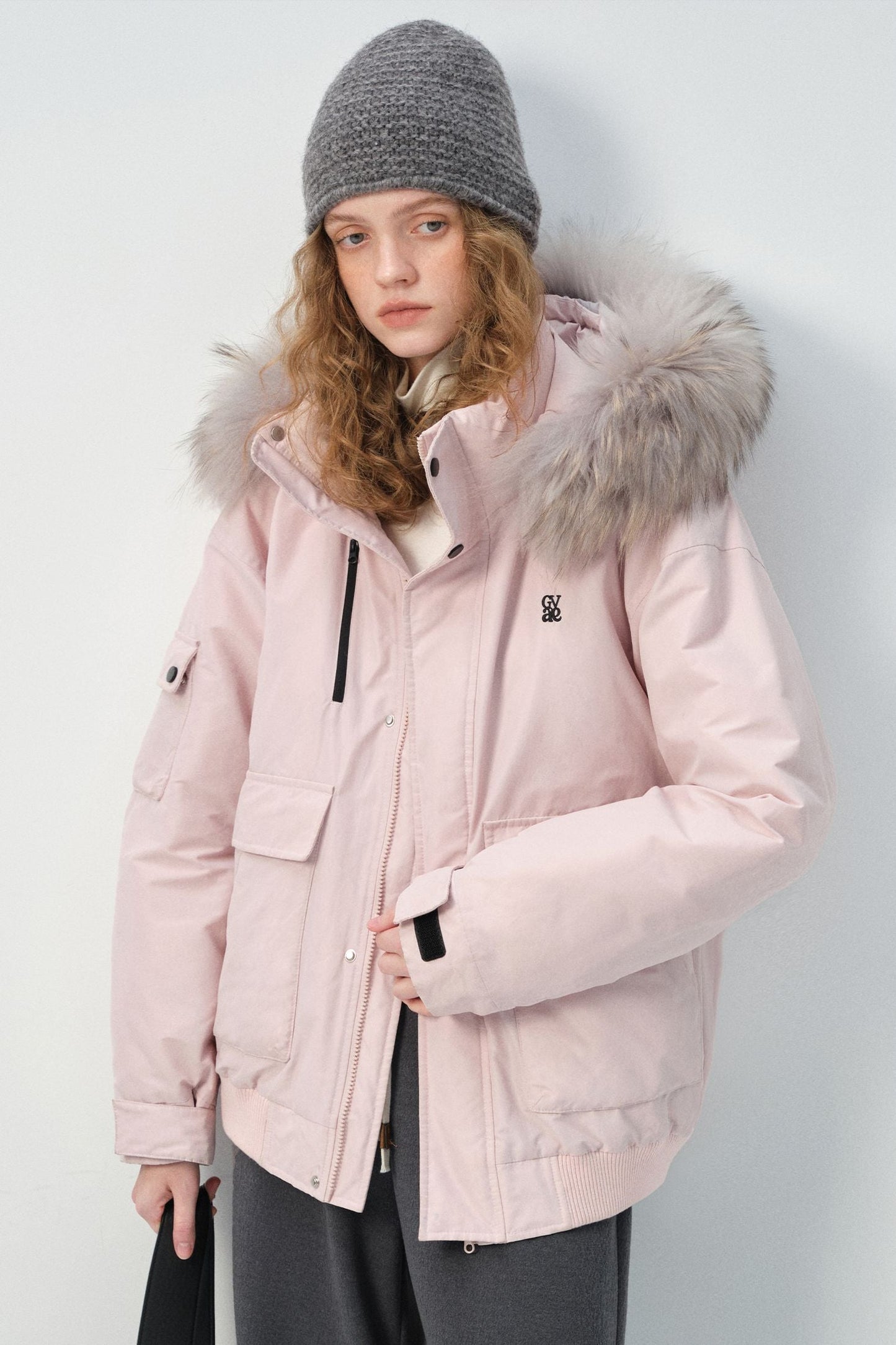 pink,beige,detachable,collared,parker,down,simple,cool,cute,mode,sexy,modern