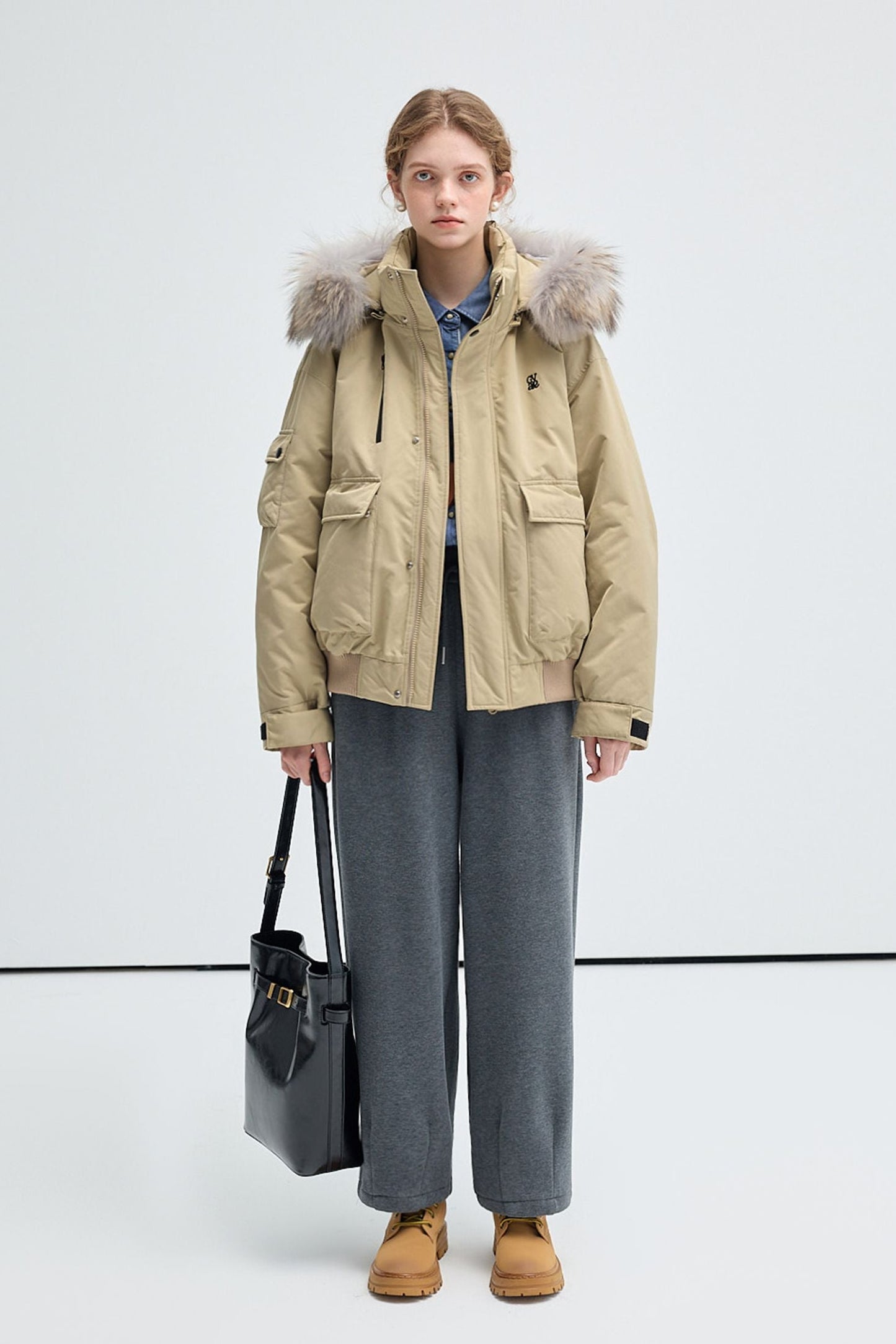 pink,beige,detachable,collared,parker,down,simple,cool,cute,mode,sexy,modern