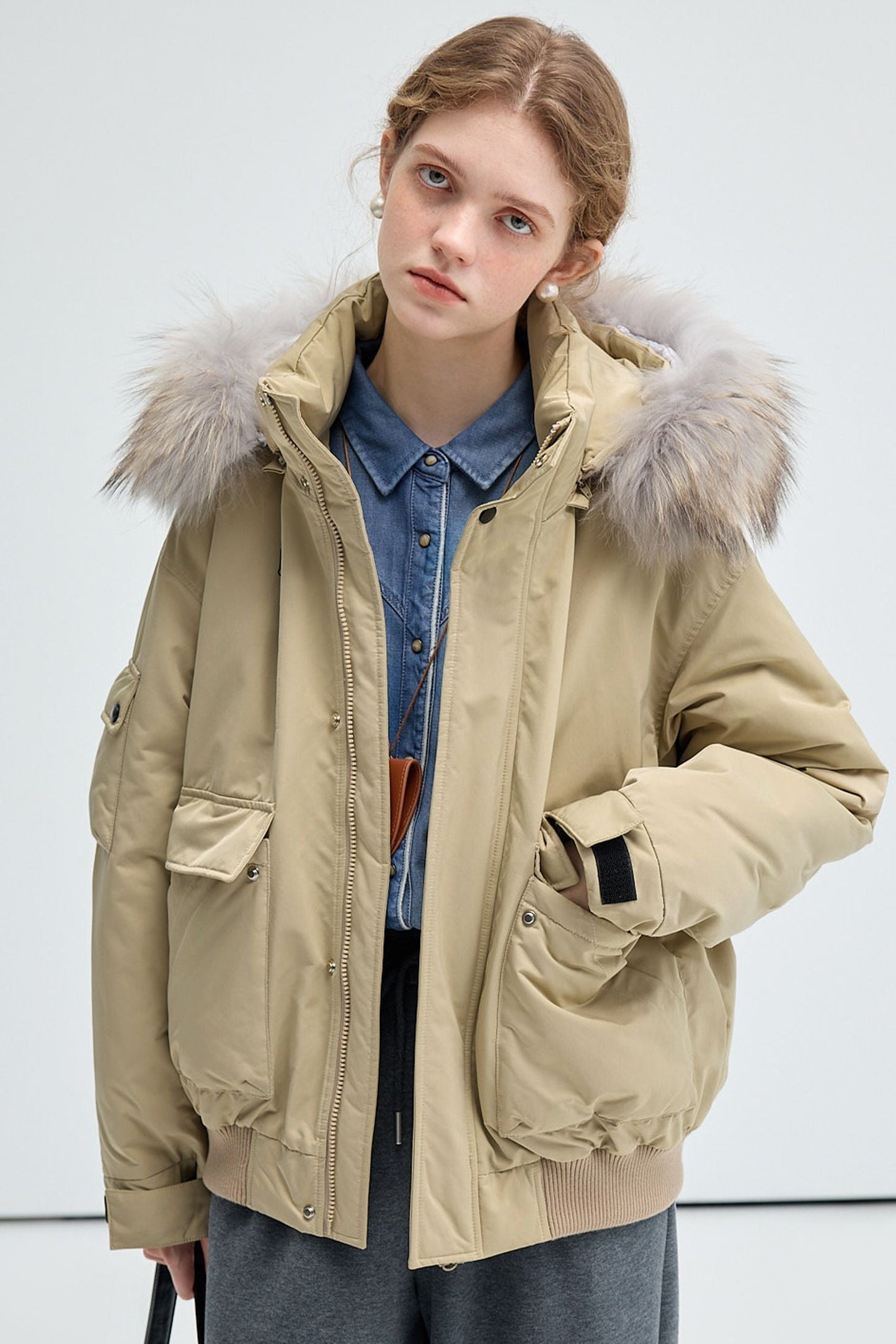pink,beige,detachable,collared,parker,down,simple,cool,cute,mode,sexy,modern
