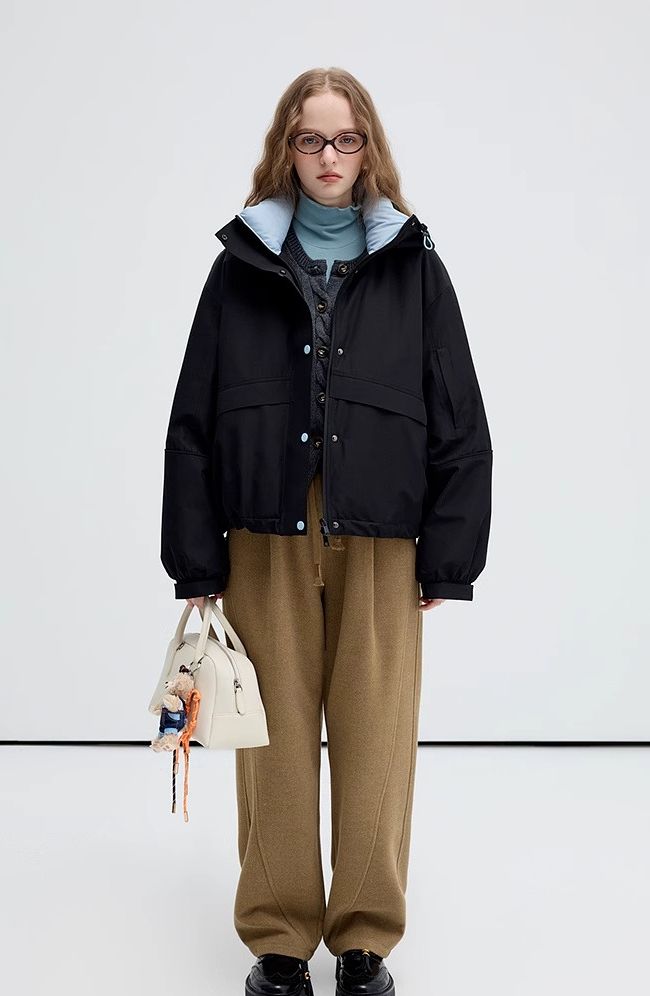 contrast,color,stand,collar,down,jacket,simple,cool,cute,mode,sexy,modern
