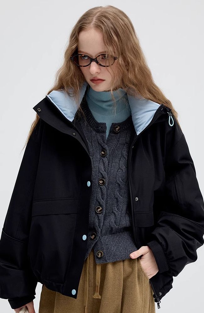 contrast,color,stand,collar,down,jacket,simple,cool,cute,mode,sexy,modern