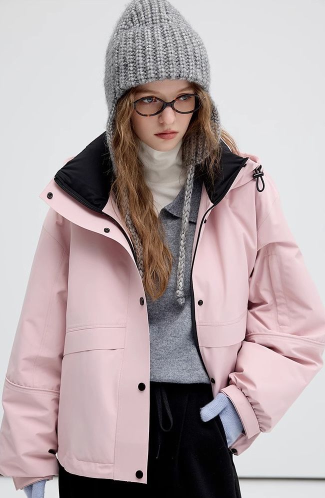 contrast,color,stand,collar,down,jacket,simple,cool,cute,mode,sexy,modern
