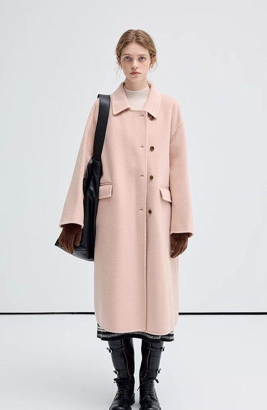 lapel,long,sleeve,woolen,lightpink,coat,simple,cool,cute,mode,sexy,modern