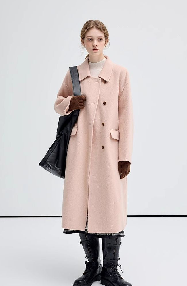 lapel,long,sleeve,woolen,lightpink,coat,simple,cool,cute,mode,sexy,modern