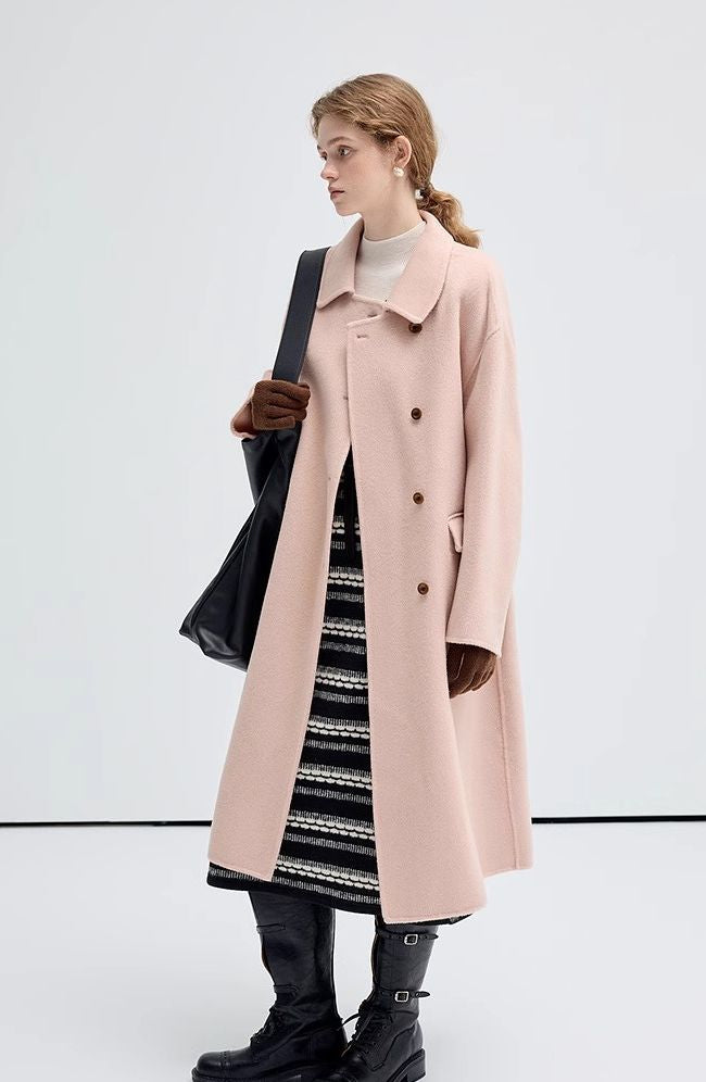 lapel,long,sleeve,woolen,lightpink,coat,simple,cool,cute,mode,sexy,modern