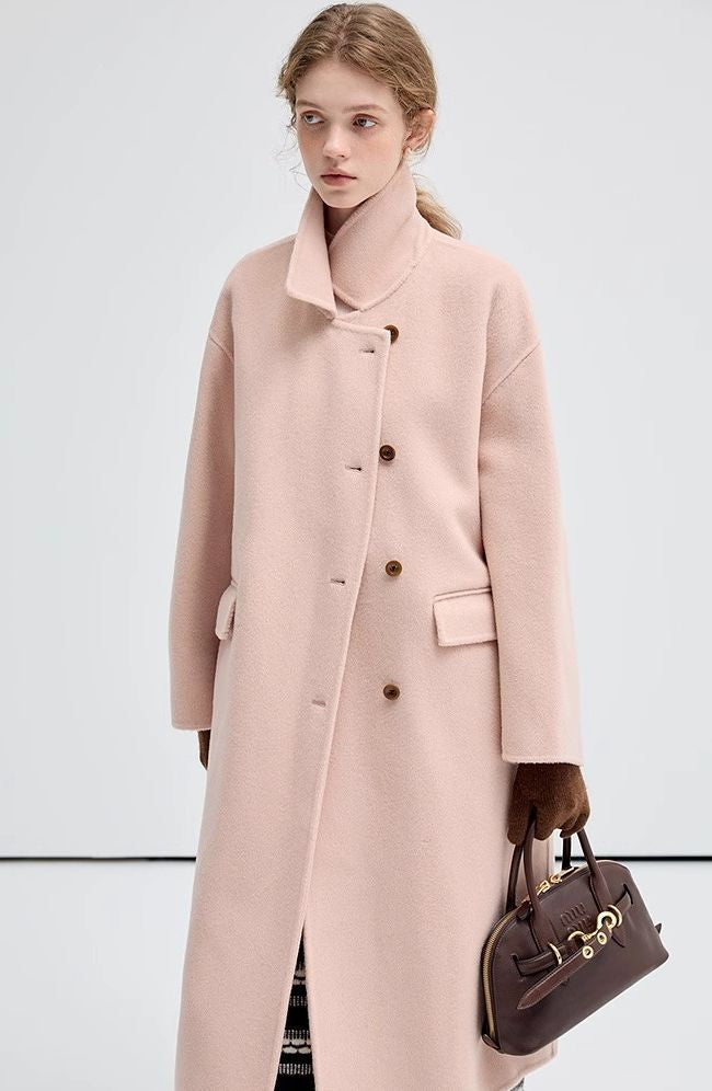 lapel,long,sleeve,woolen,lightpink,coat,simple,cool,cute,mode,sexy,modern
