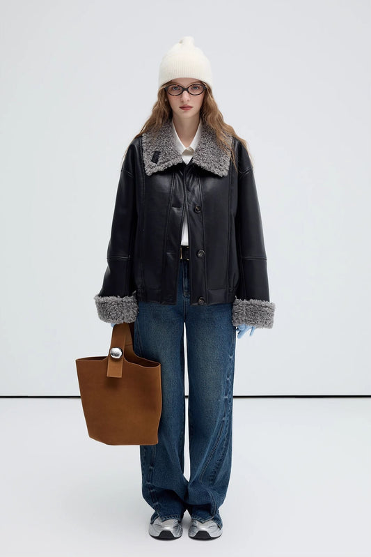 composite,fur,in,tegrated,leather,jacket,black,simple,cool,cute,mode,sexy,modern