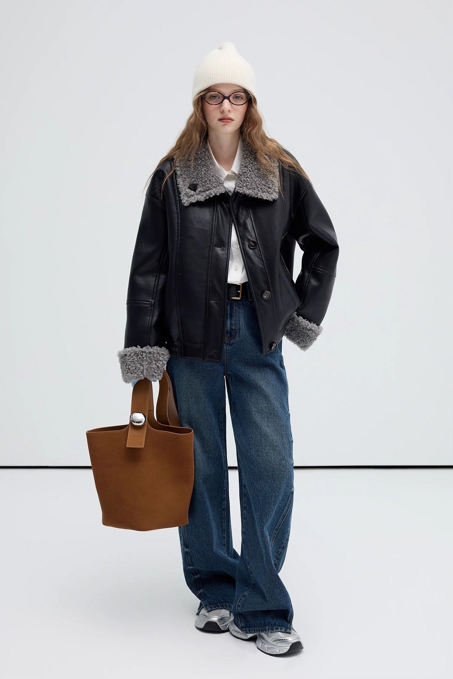 composite,fur,in,tegrated,leather,jacket,black,simple,cool,cute,mode,sexy,modern