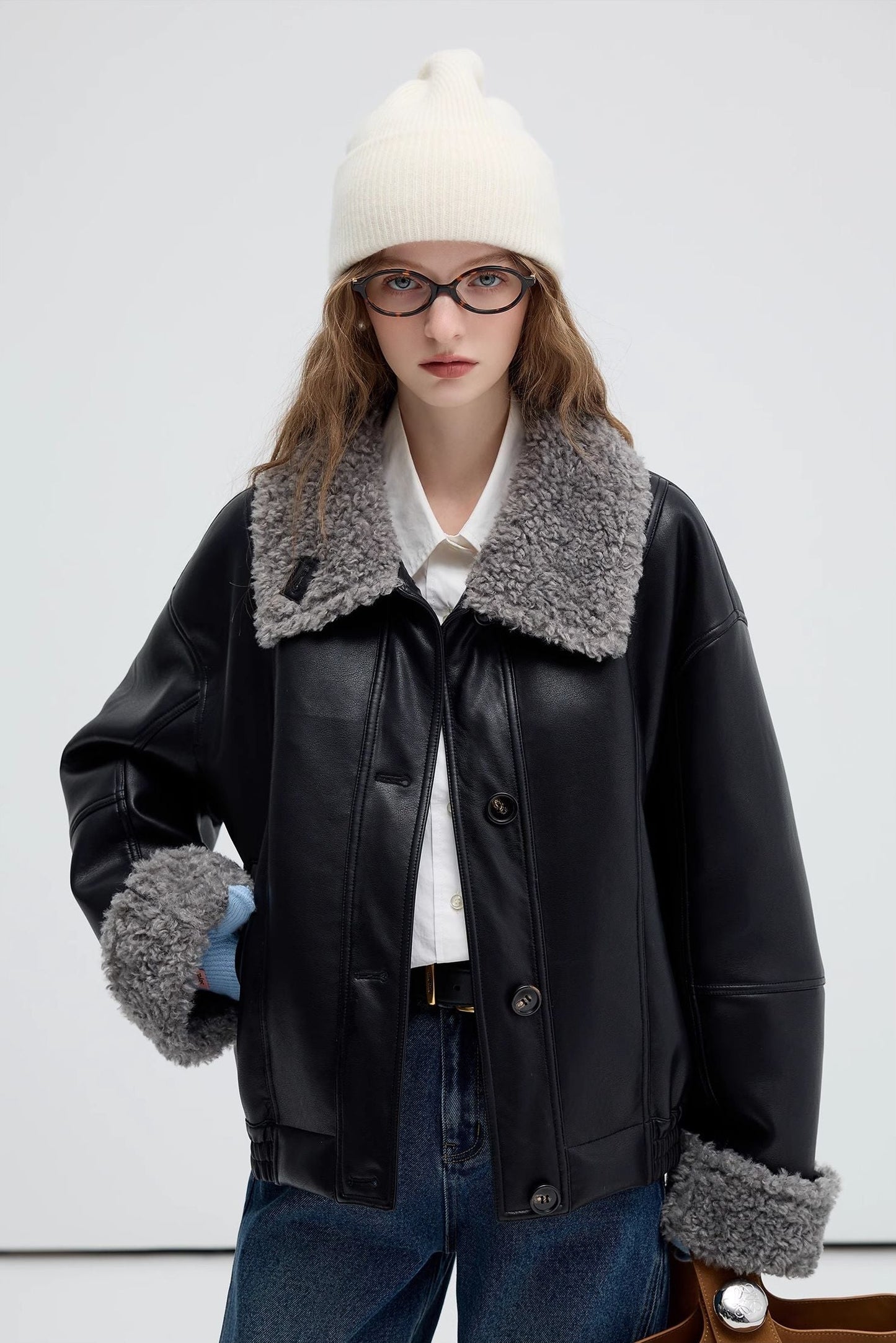 composite,fur,in,tegrated,leather,jacket,black,simple,cool,cute,mode,sexy,modern