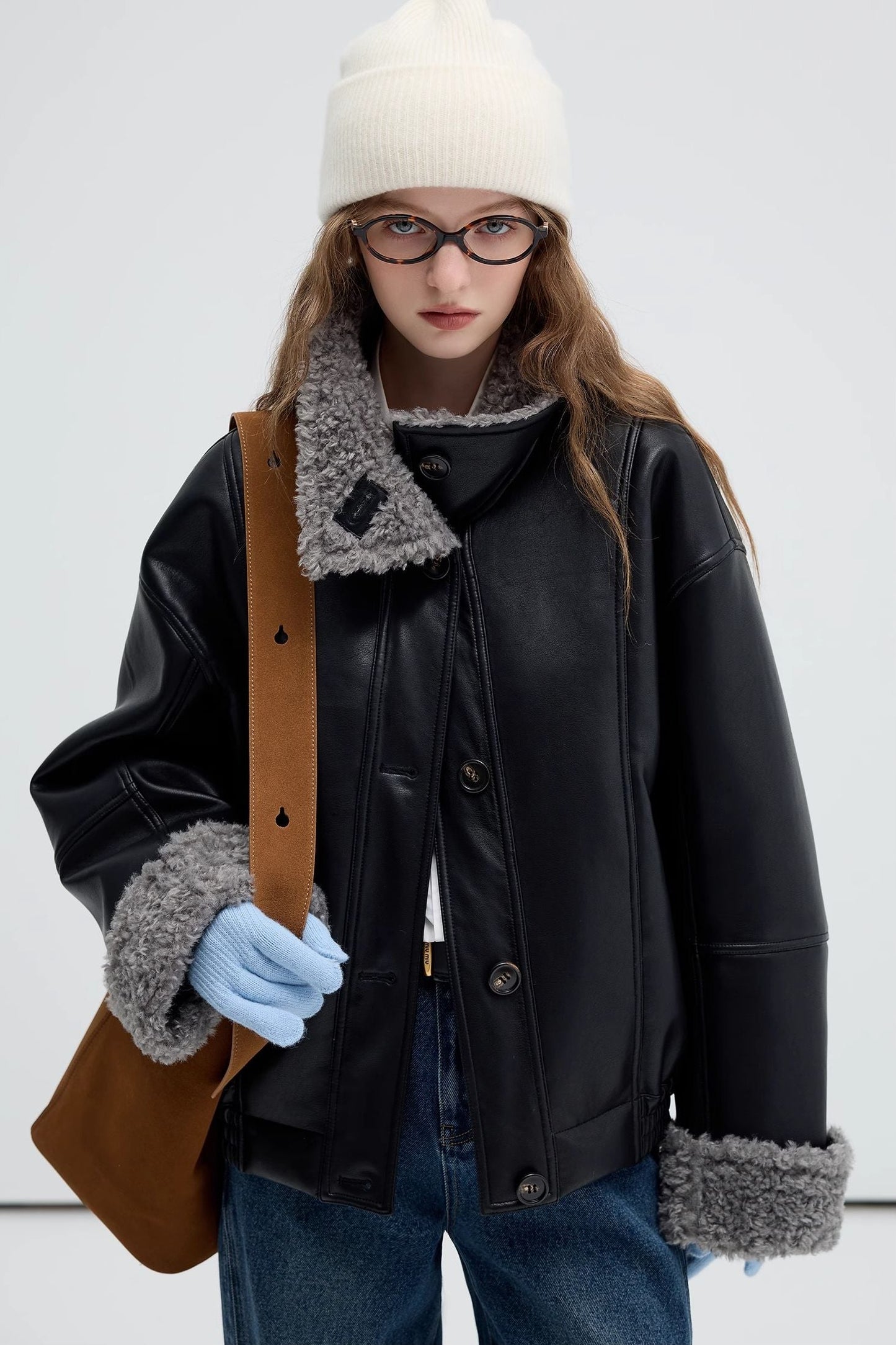 composite,fur,in,tegrated,leather,jacket,black,simple,cool,cute,mode,sexy,modern