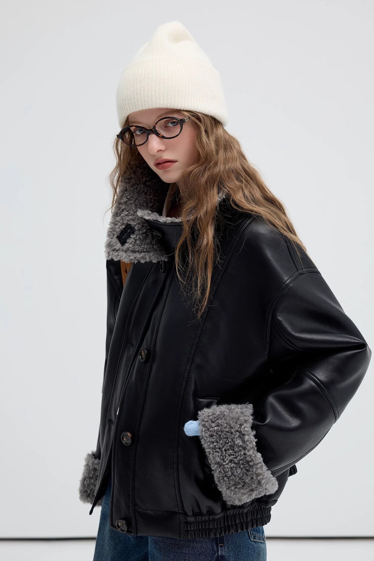 composite,fur,in,tegrated,leather,jacket,black,simple,cool,cute,mode,sexy,modern