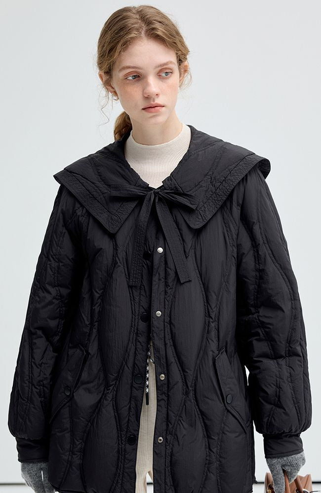 black,white,wide,brimmed,doll,collar,thin,down,jacket,simple,cool,cute,mode,sexy,modern