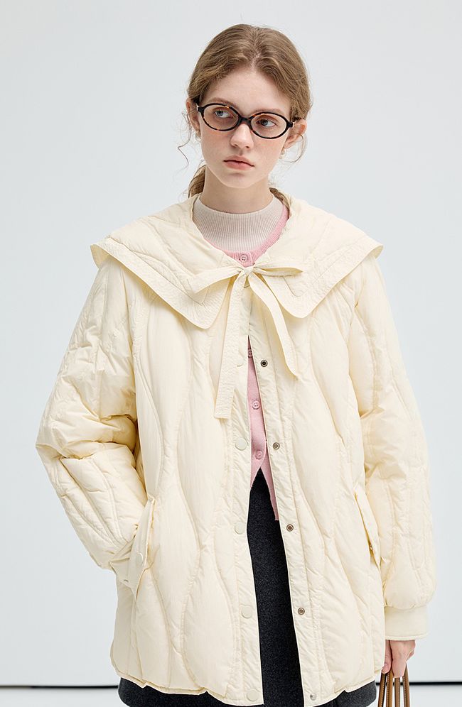 black,white,wide,brimmed,doll,collar,thin,down,jacket,simple,cool,cute,mode,sexy,modern