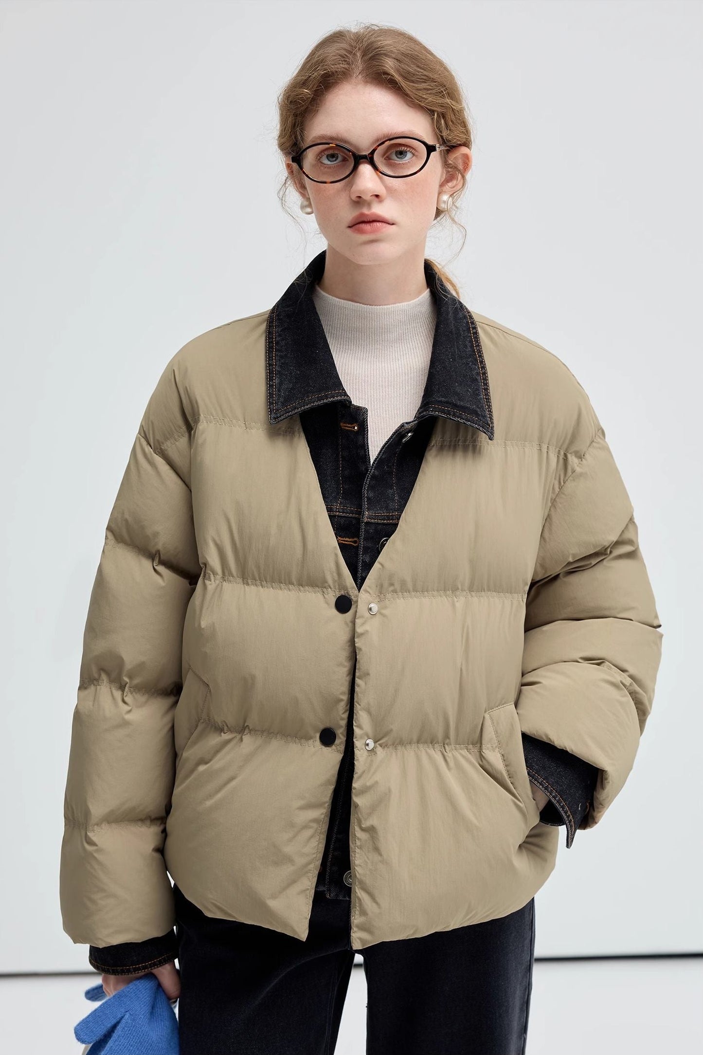 fake,two,spliced,down,coats,beige,lightmocha,simple,cool,cute,mode,sexy,modern