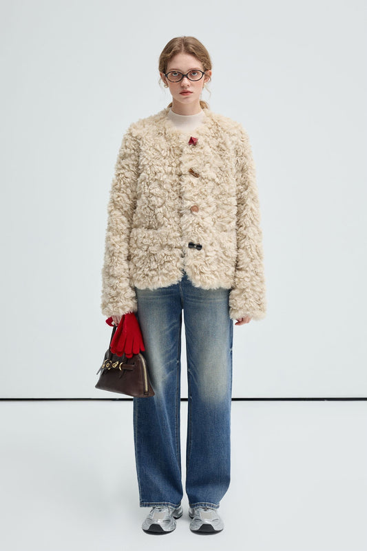 beige,imitation,Tuscan,sheep's,curly,plush,fur,coat,simple,cool,cute,mode,sexy,modern