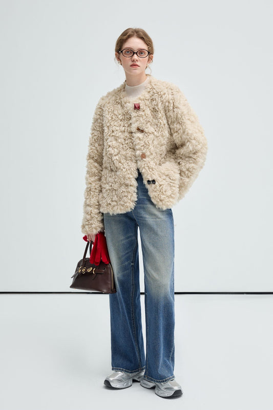 beige,imitation,Tuscan,sheep's,curly,plush,fur,coat,simple,cool,cute,mode,sexy,modern