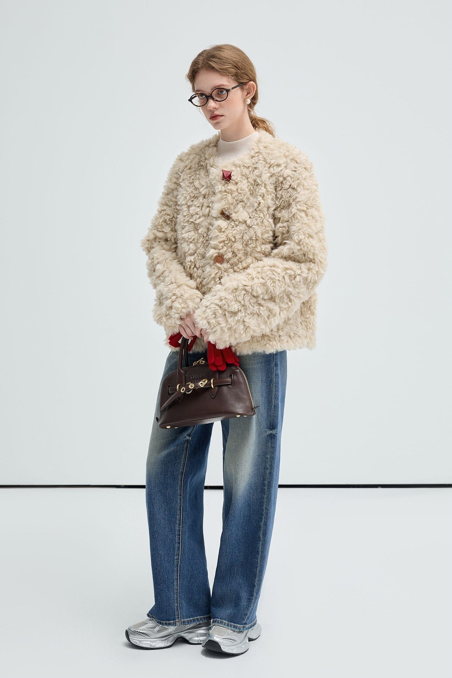 beige,imitation,Tuscan,sheep's,curly,plush,fur,coat,simple,cool,cute,mode,sexy,modern