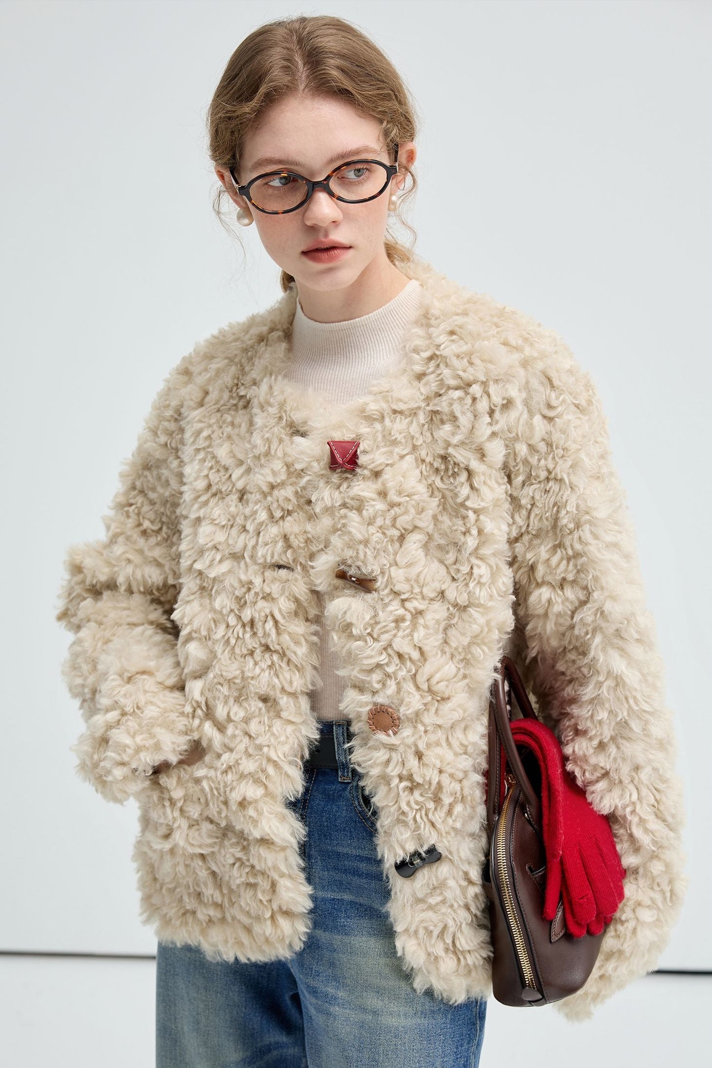 beige,imitation,Tuscan,sheep's,curly,plush,fur,coat,simple,cool,cute,mode,sexy,modern