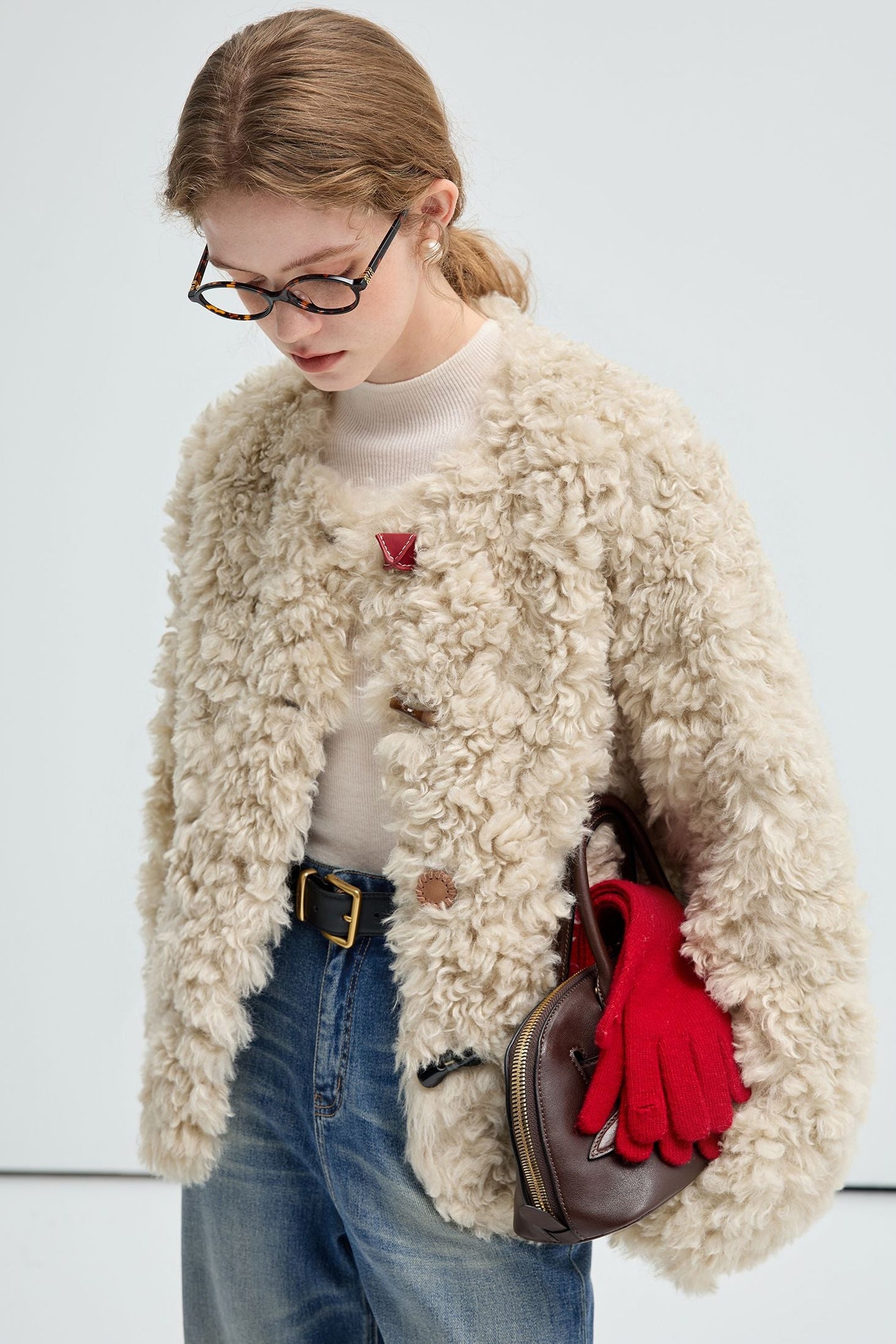 beige,imitation,Tuscan,sheep's,curly,plush,fur,coat,simple,cool,cute,mode,sexy,modern