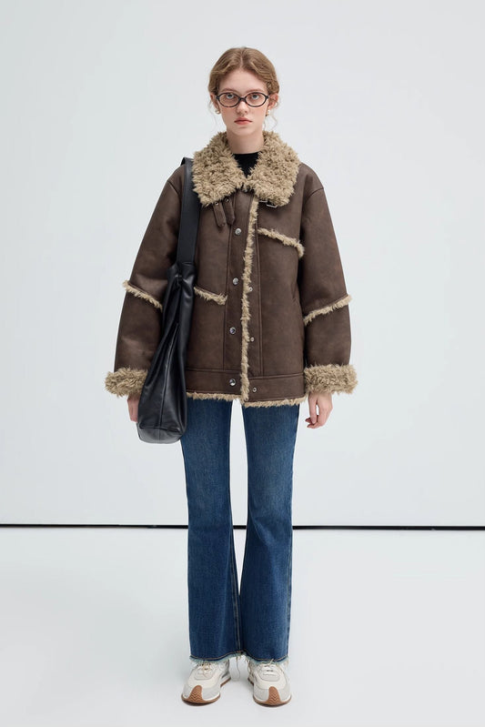 melad,fur,one,piece,coat,jacket,brown,warm,simple,cool,cute,mode,sexy,modern