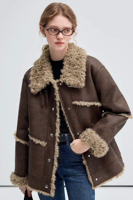 melad,fur,one,piece,coat,jacket,brown,warm,simple,cool,cute,mode,sexy,modern