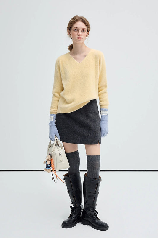 high,waisted,a,line,woolen,short,skirt,black,warm,simple,cool,cute,mode,sexy,modern