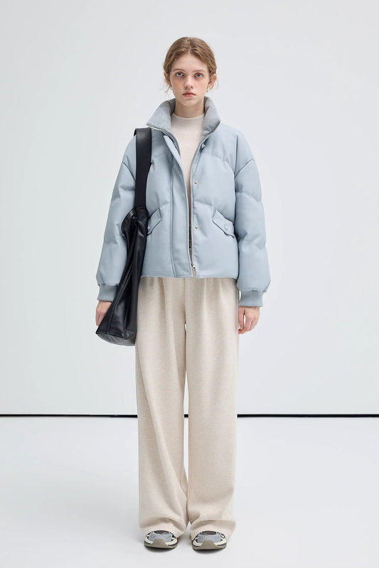 pu,leather,down,jacket,blue,winter,warm,simple,cool,cute,mode,sexy,modern