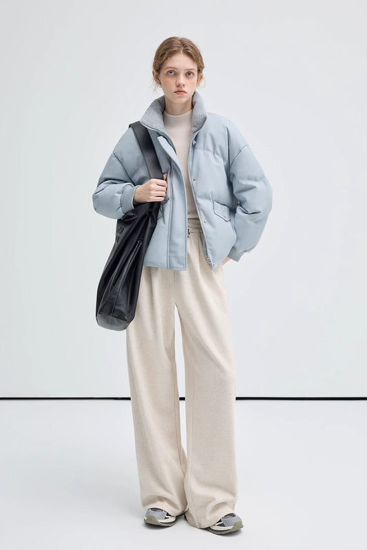 pu,leather,down,jacket,blue,winter,warm,simple,cool,cute,mode,sexy,modern